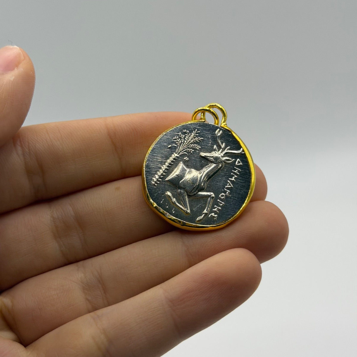Ancient Roman Greek Style Silver & Gold Plated Coin Pendant