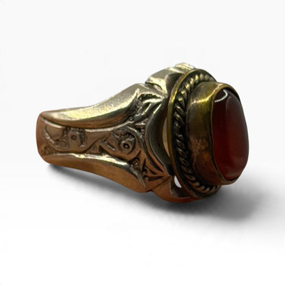 Vintage Post Medieval Style Silver Red Glass Ring