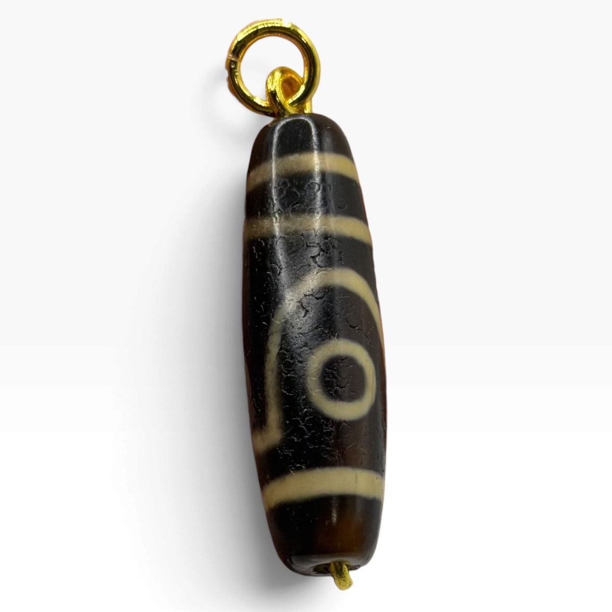 Vintage Tibetan Dzi Eye Agate Bead Tube Pendant Gold Tone Charm
