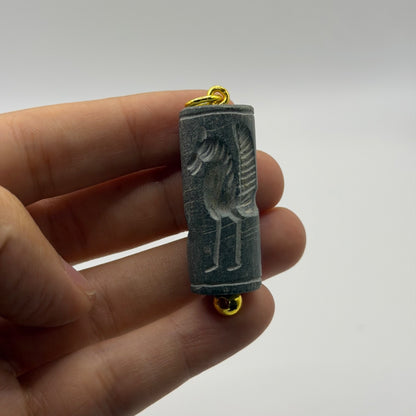 Ancient Near Eastern Style Intaglio Bead Gold Tone Pendant