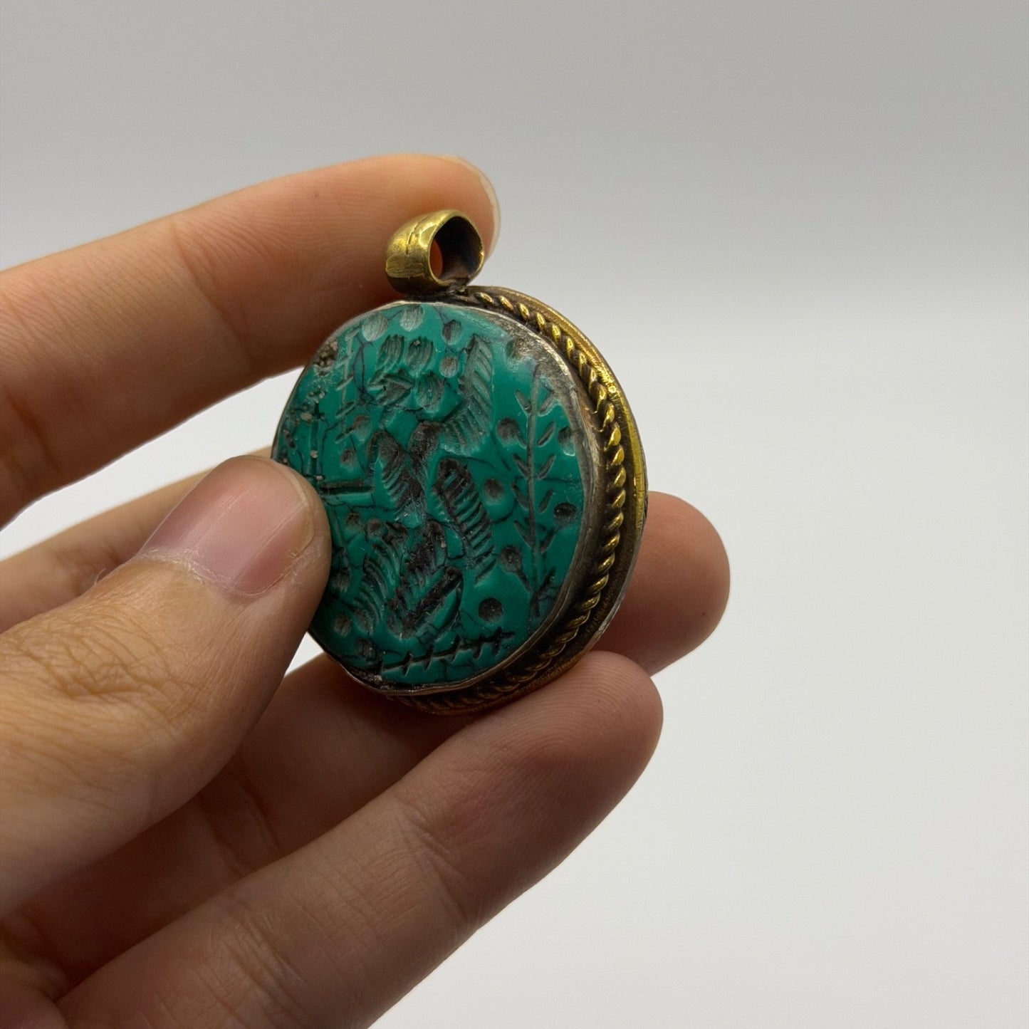 Ancient Near Eastern Style Hand Carved Intaglio Brass Pendant