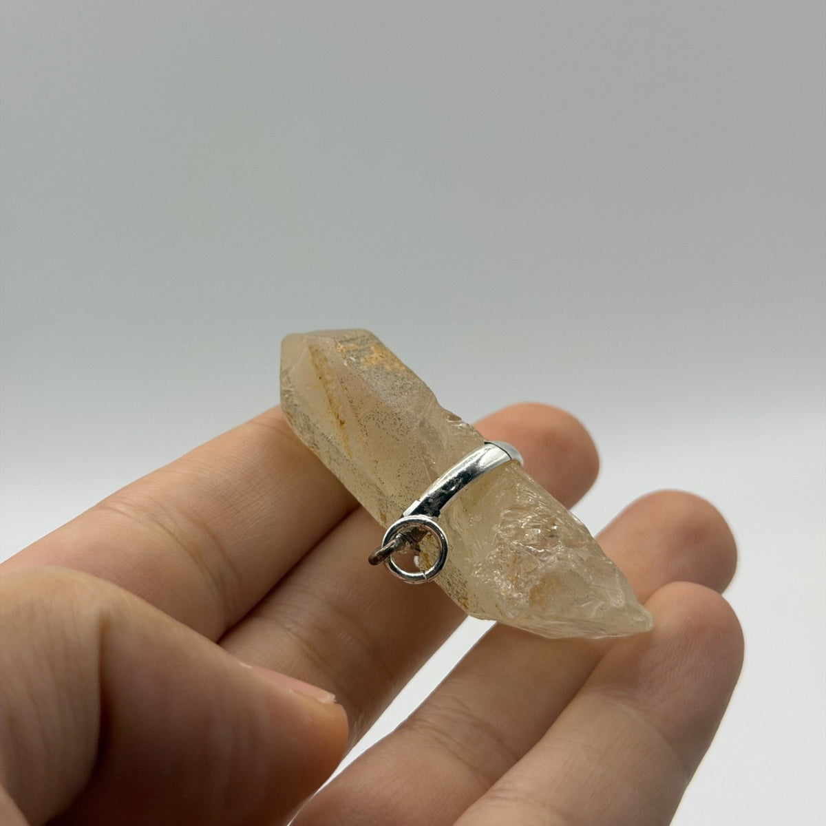 Raw Quartz Crystal Point Horizontal Bar Pendant Natural Mineral Charm