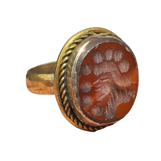 Ancient Roman Style Intaglio Carved Brass Ring