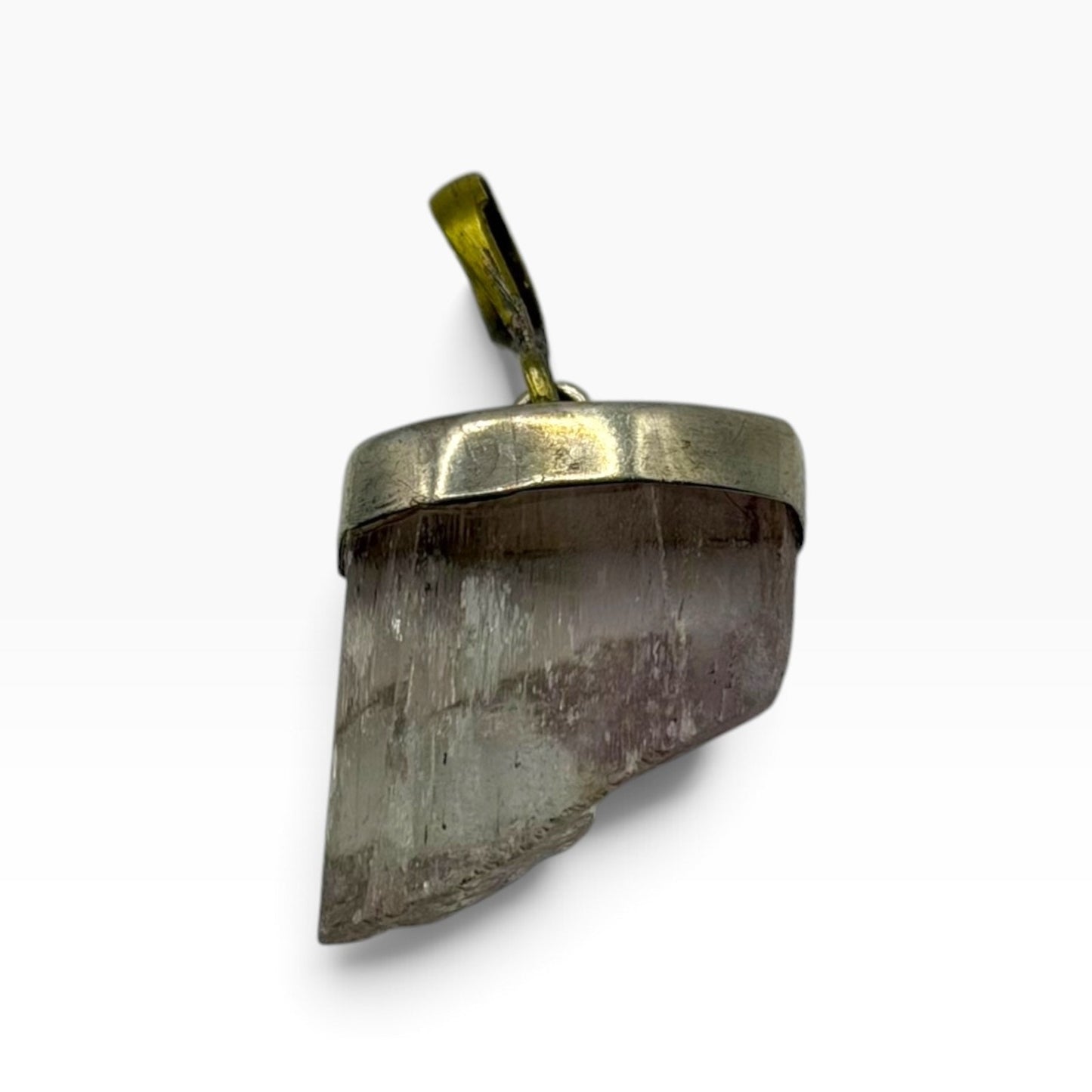 Raw Scapolite Crystal Slice Silver Pendant