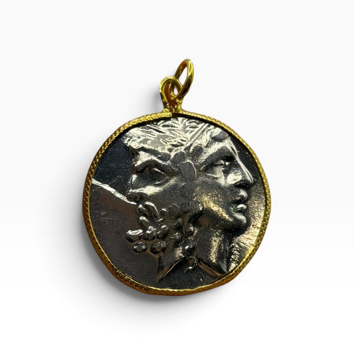 Ancient Roman Greek Style Silver & Gold Plated Coin Pendant
