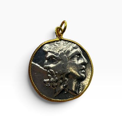 Ancient Roman Greek Style Silver & Gold Plated Coin Pendant