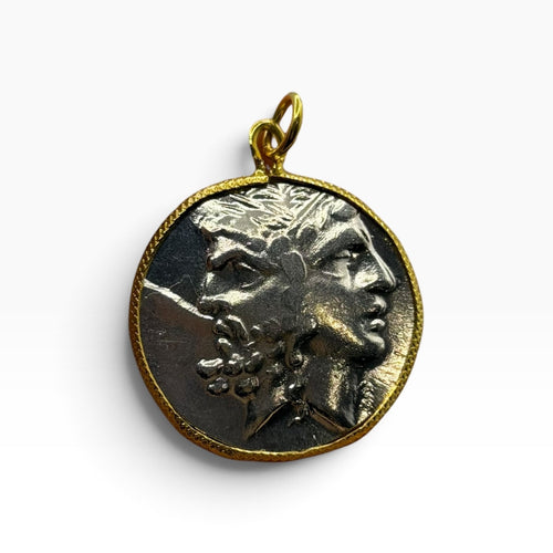 Ancient Roman Greek Style Silver & Gold Plated Coin Pendant