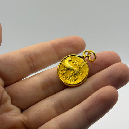 Ancient Roman Greek Style Gold Tone Coin Pendant