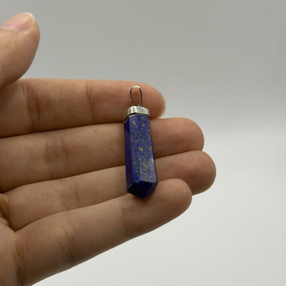 Natural Afghan Lapis Lazuli Point Pendant Silver Cap