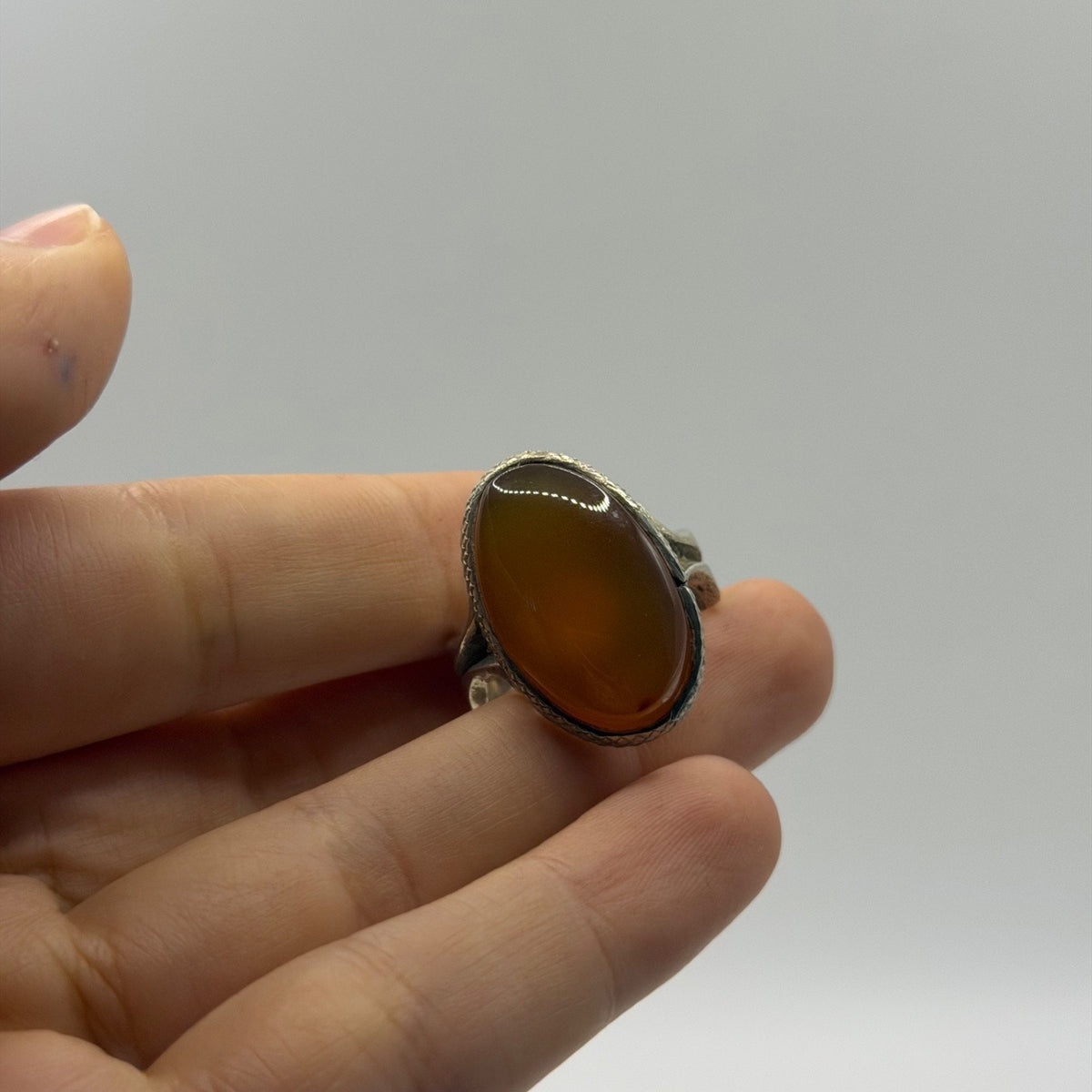 Vintage Post Medieval Style Silver Agate Ring