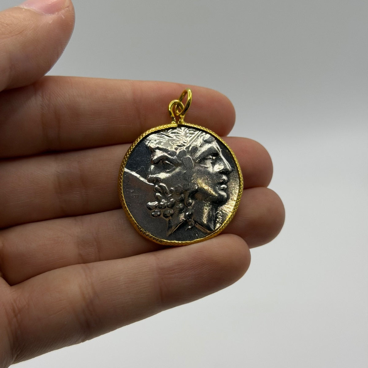 Ancient Roman Greek Style Silver & Gold Plated Coin Pendant