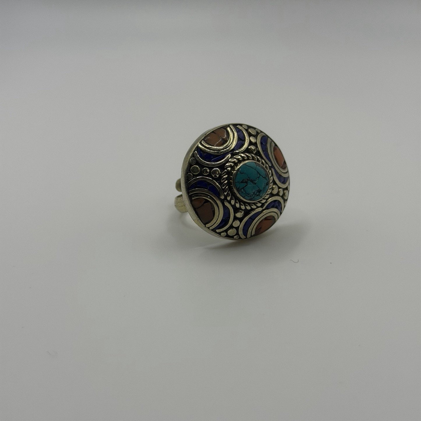 Unique Handmade Tribal Nepalese Multi Stone Silver Tone Ring