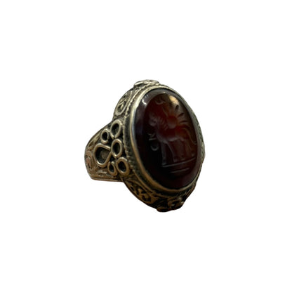 Vintage Silver Ring Black Onyx Oval Stone Ribbed Band
