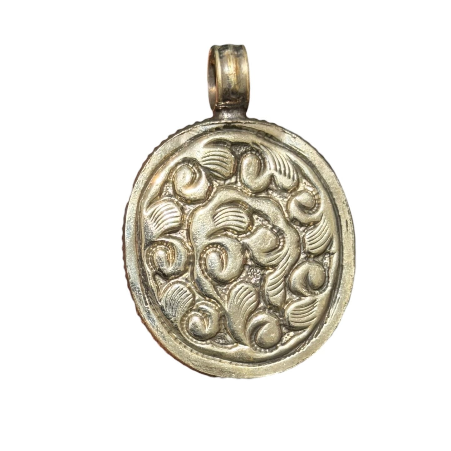 Vintage Green Stone Pendant Silver Tone Handmade Ethnic Jewelry