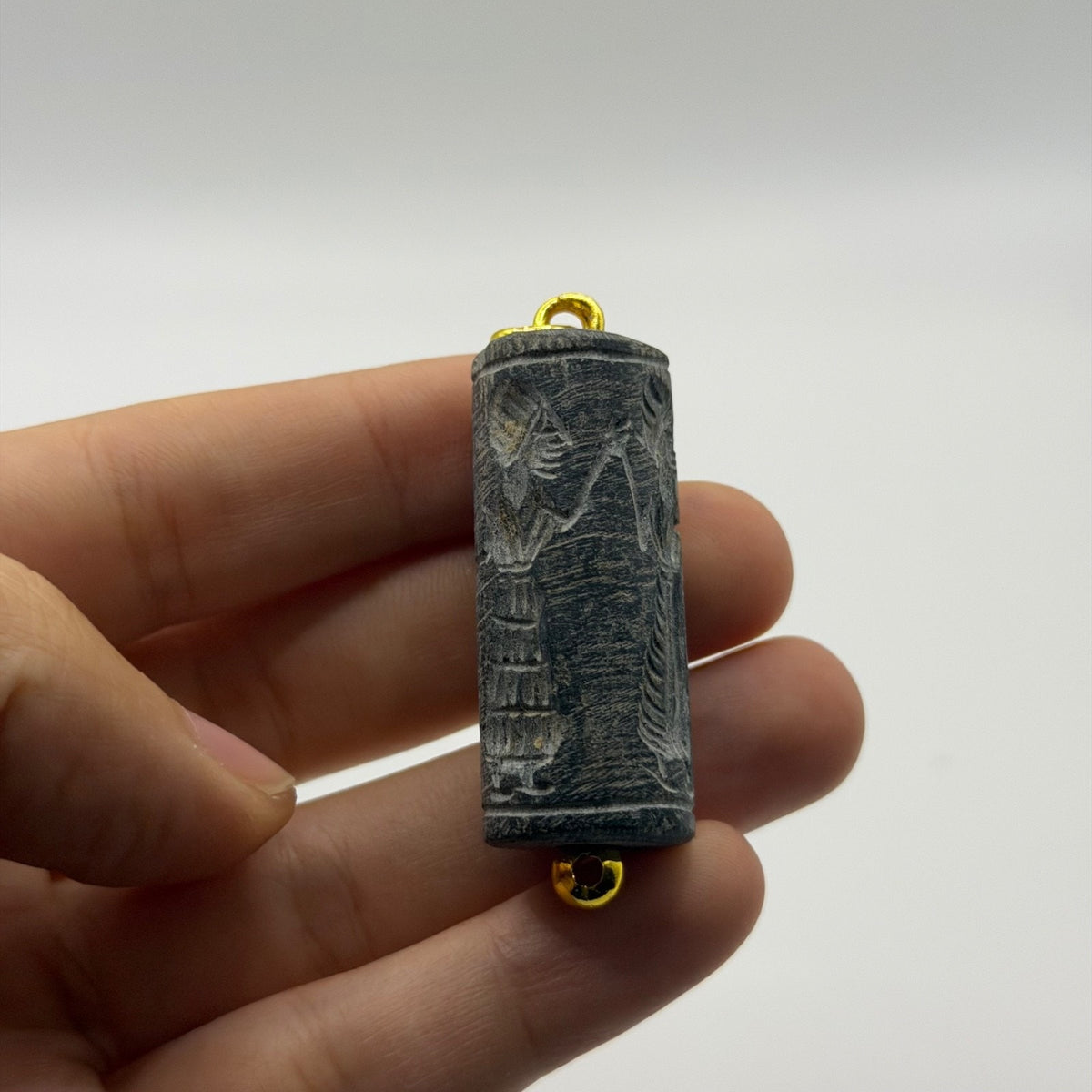 Ancient Near Eastern Style Intaglio Bead Gold Tone Pendant