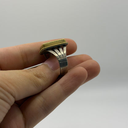 Silver Rope-Trim Statement Ring with Rectangular Black Onyx Stone