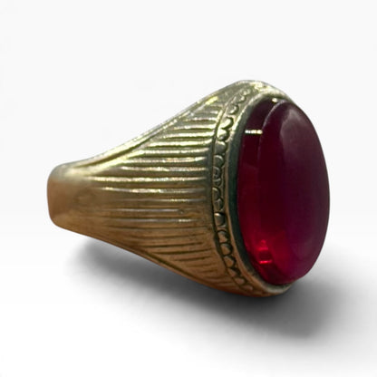 Vintage Silver Roman Style Carnelian Cabochon Fluted Solitaire Ring