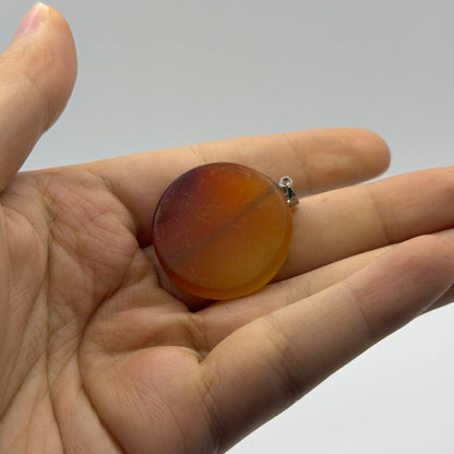 Etched Natural Carnelian Agate Gemstone Round Intaglio Figural Pendant Charm