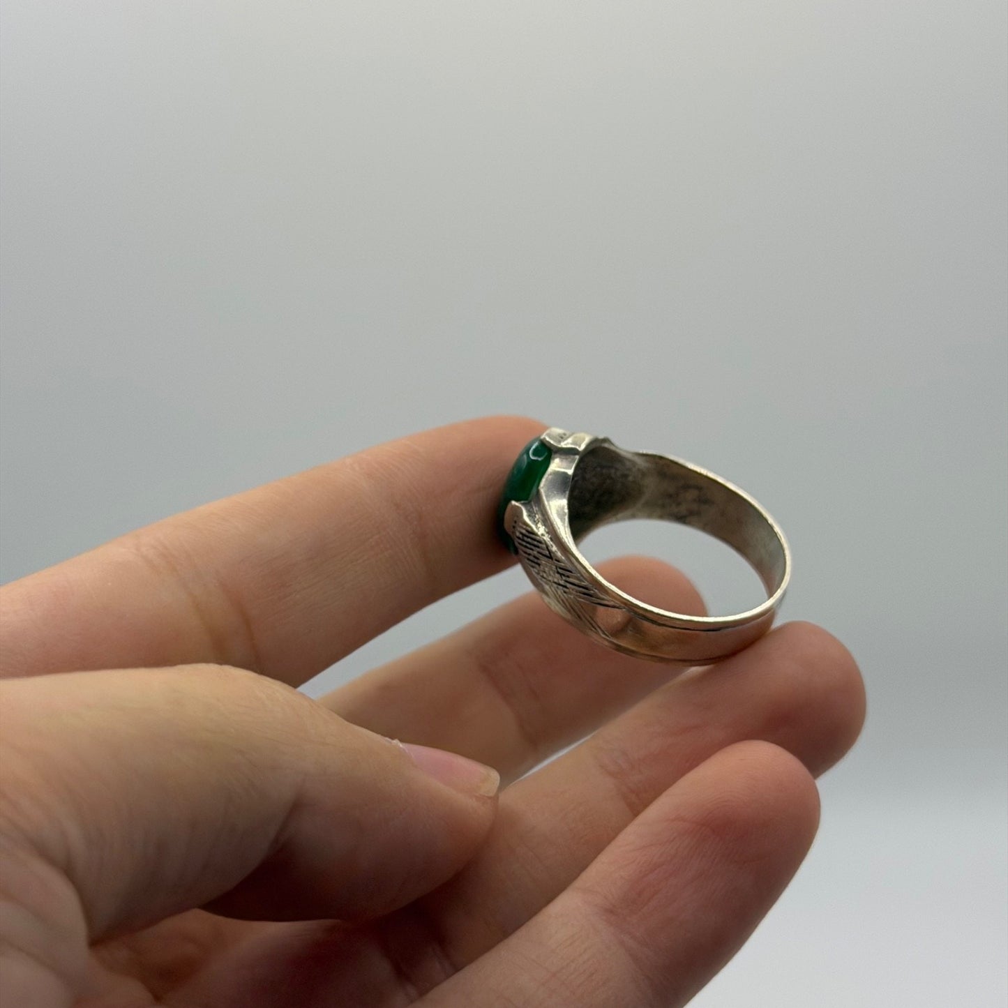 Vintage Handmade Silver Ring With Jade Stone