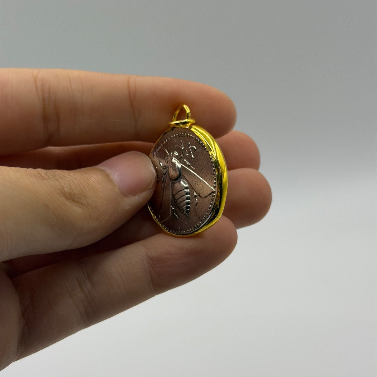 Ancient Roman Greek Style Silver & Gold Plated Coin Pendant