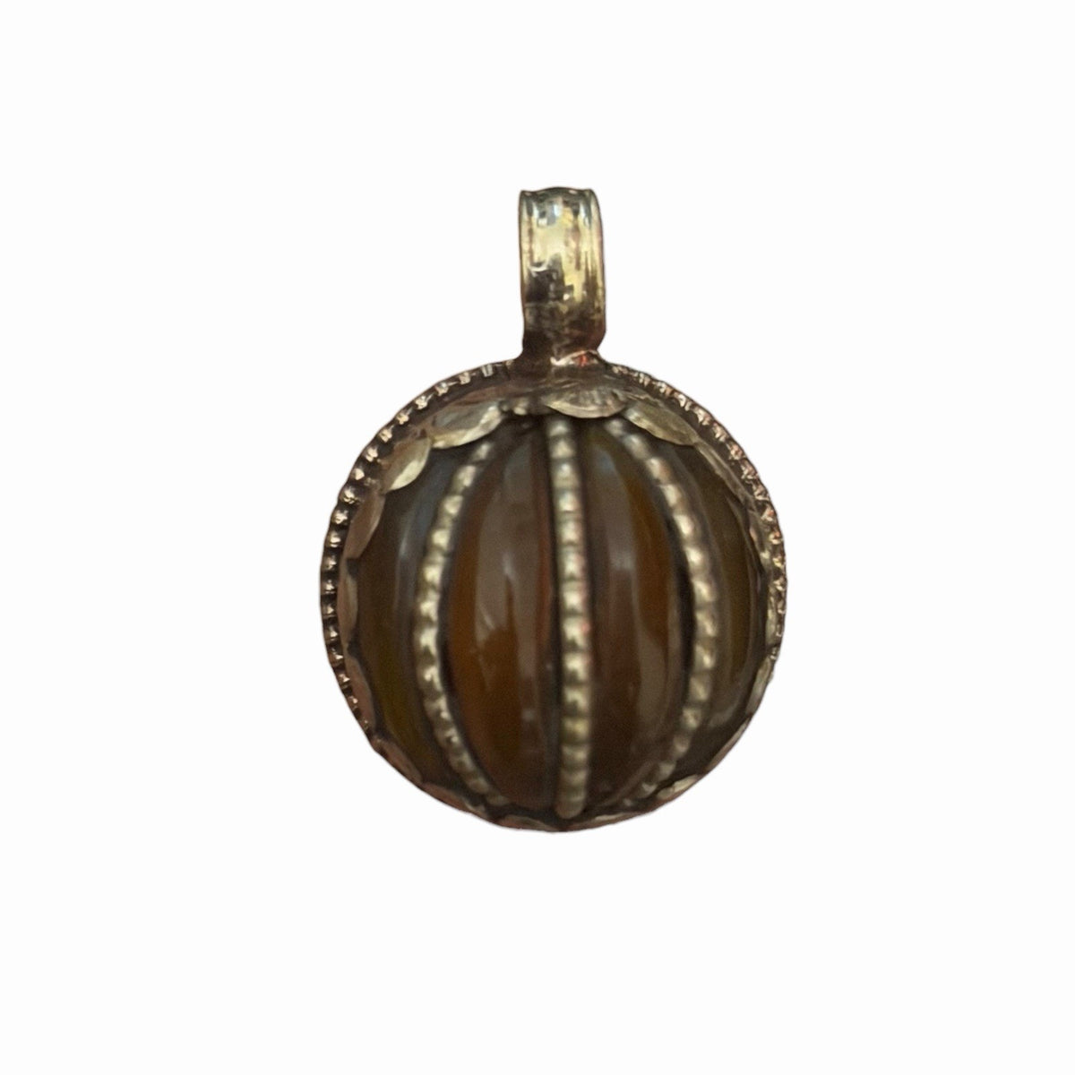 Vintage Nepalese Jade Stone Pumpkin Style Silver Tone Pendant
