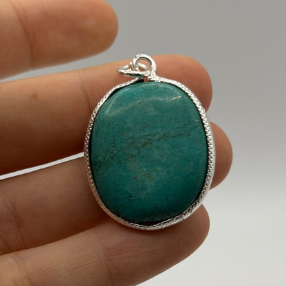Vintage Natural Turquoise Oval Cabochon Pendant Wire Wrapped Gemstone