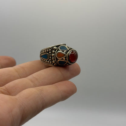 Antique Afghan Tribal Kucci Nomad Silver Ring With Stones