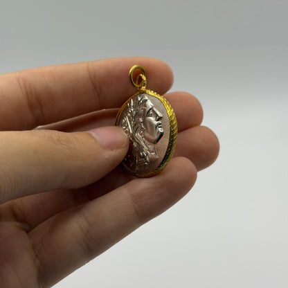 Ancient Roman Greek Style Silver & Gold Plated Coin Pendant