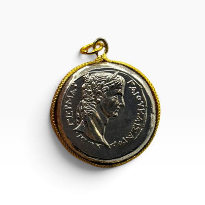 Ancient Roman Denarius Gold Plated Frame Pendant