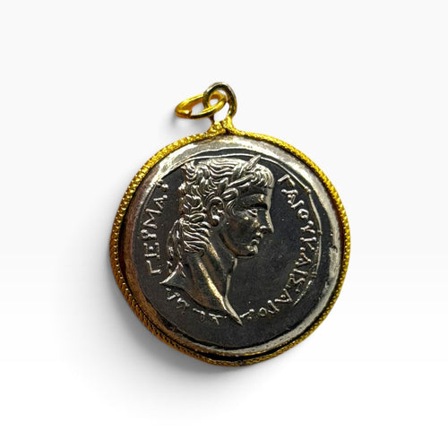 Ancient Roman Denarius Gold Plated Frame Pendant