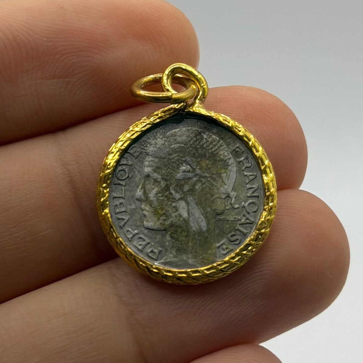 French Marianne Morlon Style Coin Gold Plated Pendant