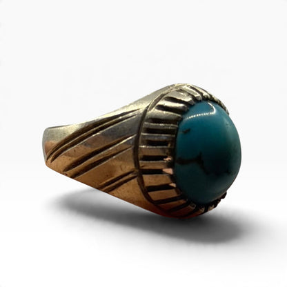 Vintage Silver Greco Roman Style Torquise Cabochon Ring