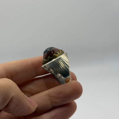 Silver Statement Ring with Large Banded Sardonyx Agate Cabochon
