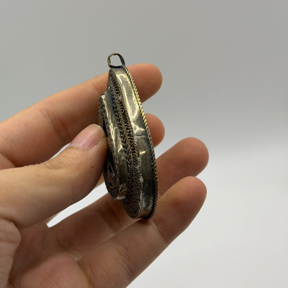 Antique Vintage Tribal Filigree Teardrop Pendant Brass Bronze Silver Wire Art