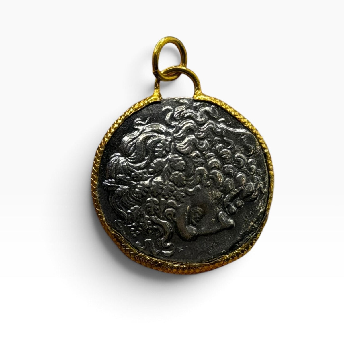 Ancient Roman Greek Style Silver & Gold Plated Coin Pendant