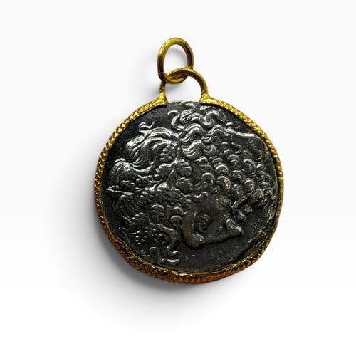 Ancient Roman Greek Style Silver & Gold Plated Coin Pendant