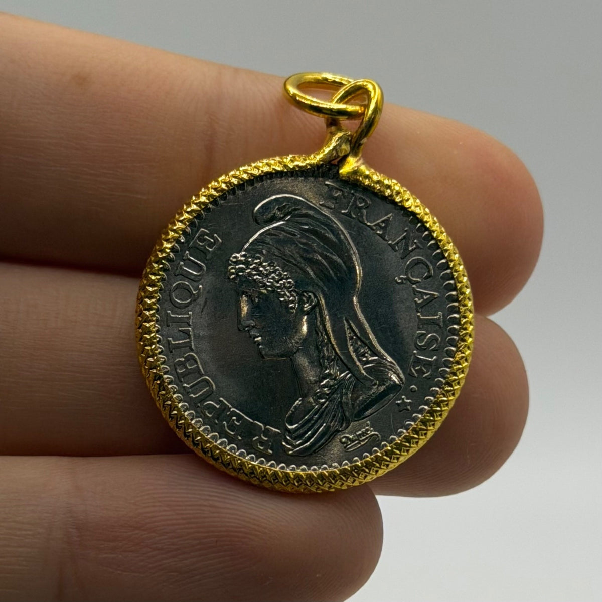 French Marianne / Ceres Dupré Style Coin Gold Plated Pendant