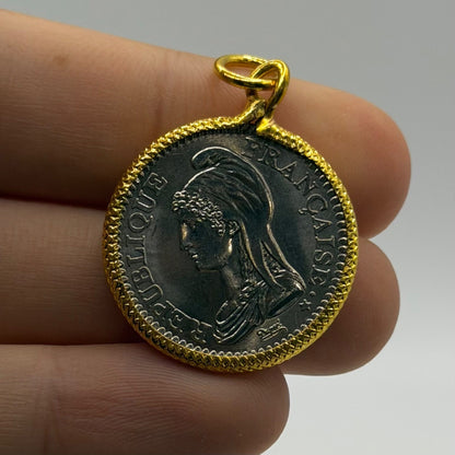 French Marianne / Ceres Dupré Style Coin Gold Plated Pendant