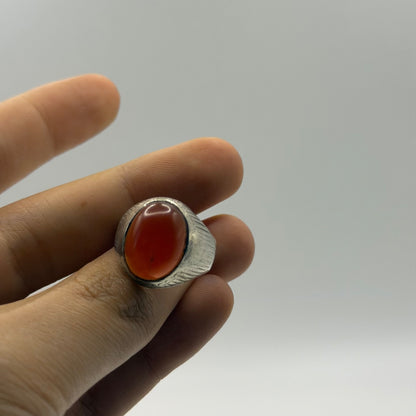 Vintage Silver Roman Style Carnelian Cabochon Fluted Solitaire Ring