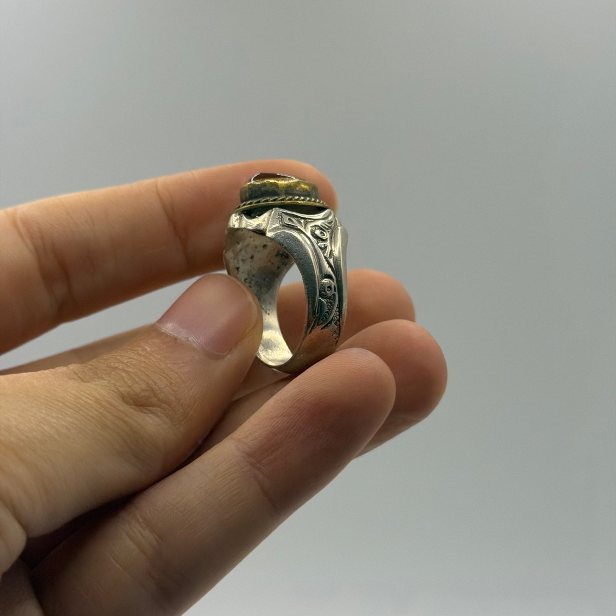 Vintage Post Medieval Style Silver Red Glass Ring