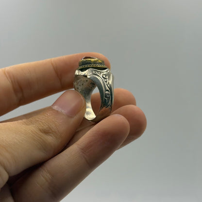Vintage Post Medieval Style Silver Red Glass Ring