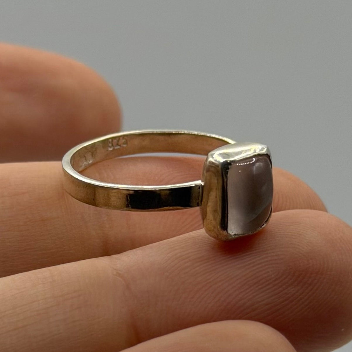Solid 925 Sterling Silver Ring Square Cabochon Solitaire