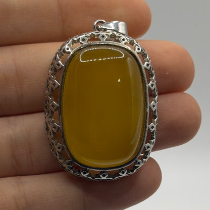 Antique Style Carved Blue Stone Intaglio Medallion Pendant Brass Frame