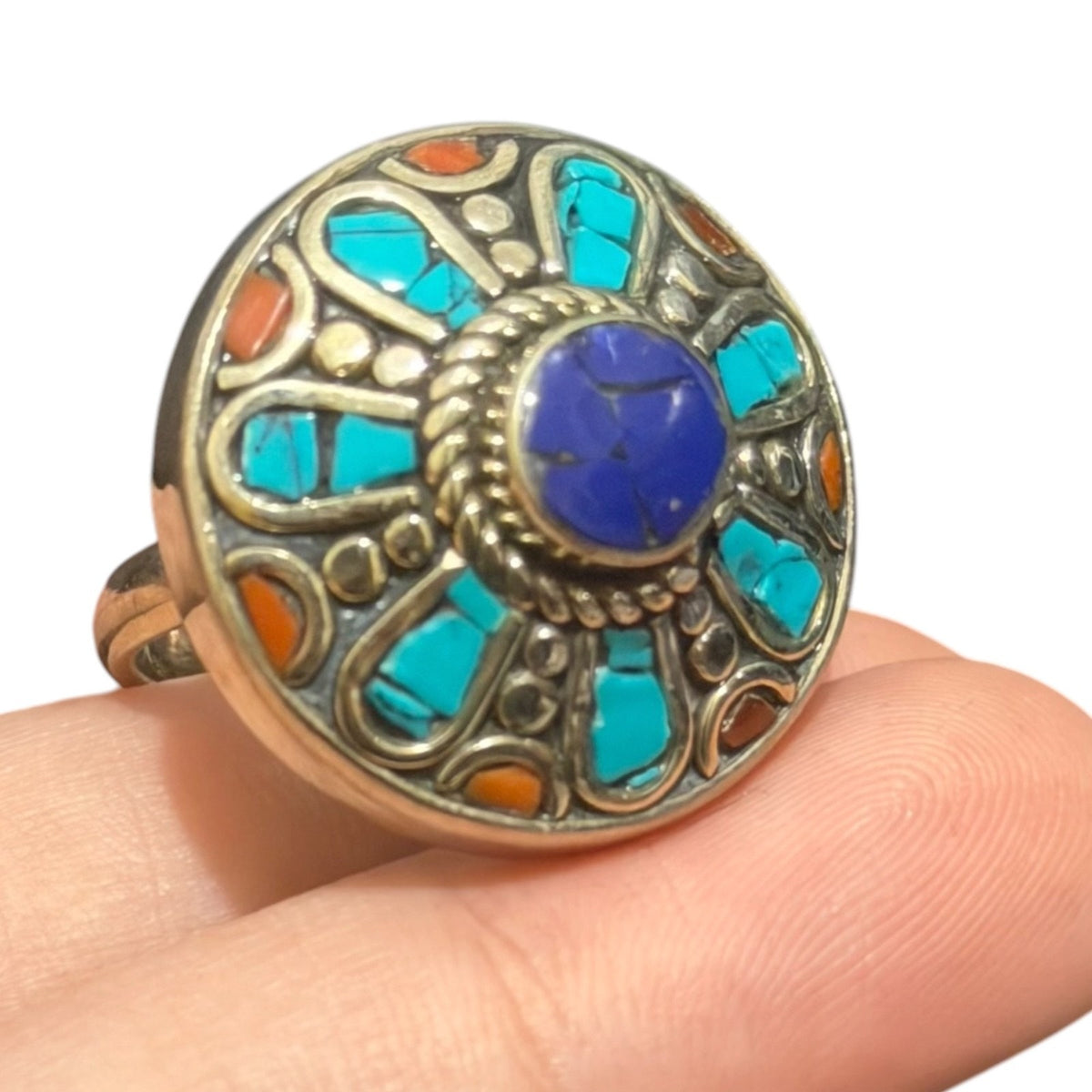 Handmade Tribal Nepalese Multi Stone Silver Tone Ring