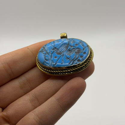 Ancient Near Eastern Style Hand Carved Intaglio Brass Pendant