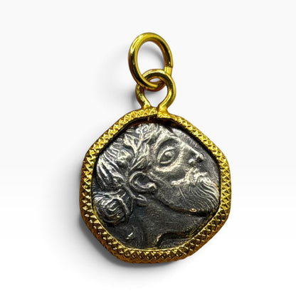 Ancient Roman Greek Style Coin Pendant Silver Gold Tone Coin Medallion Charm