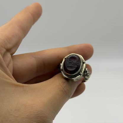 Vintage Silver Carved Intaglio Roman Portrait Seal Ring Detailed Band