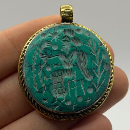 Ancient Near Eastern Style Hand Carved Intaglio Brass Pendant