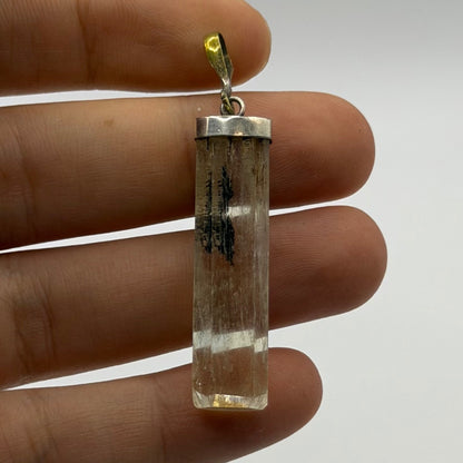 Beautiful Raw Scapolite Crystal Slice Silver Pendant