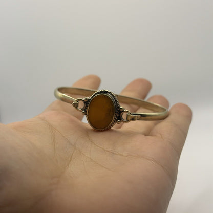 Silver Tone Boho Style Bangle With Stone